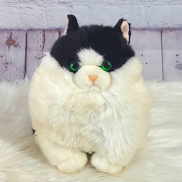 Aurora World Fat Cat 9.5" Muffins Tuxedo Cat Plush Black White Green Eyes 2021 - Picture 1 of 14
